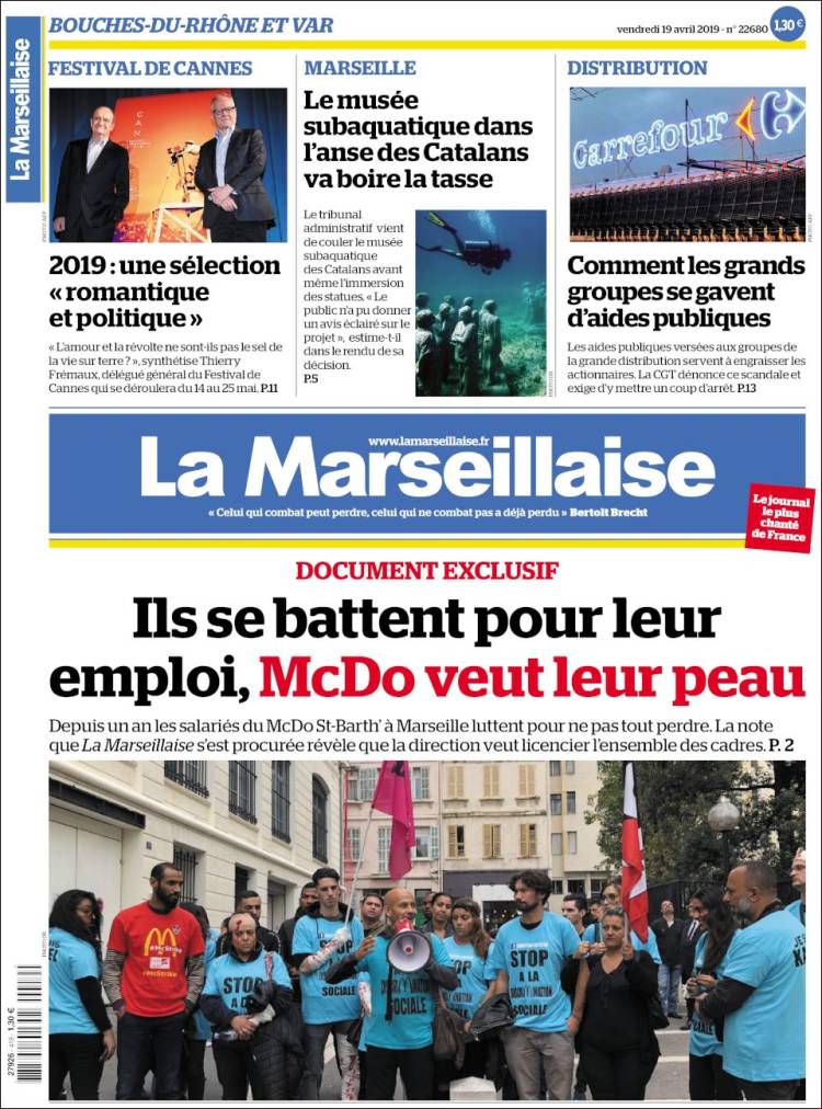 Portada de La Marseillaise (Francia)