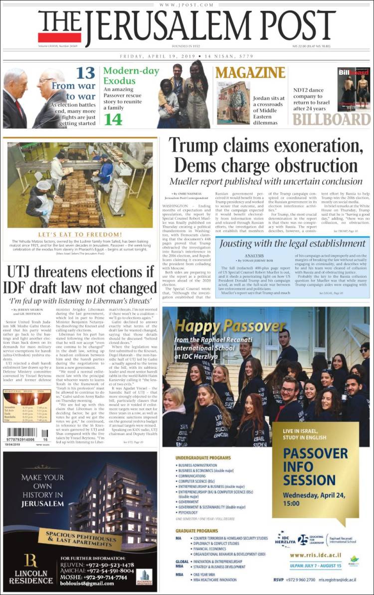 Portada de The Jerusalem Post (Israel)