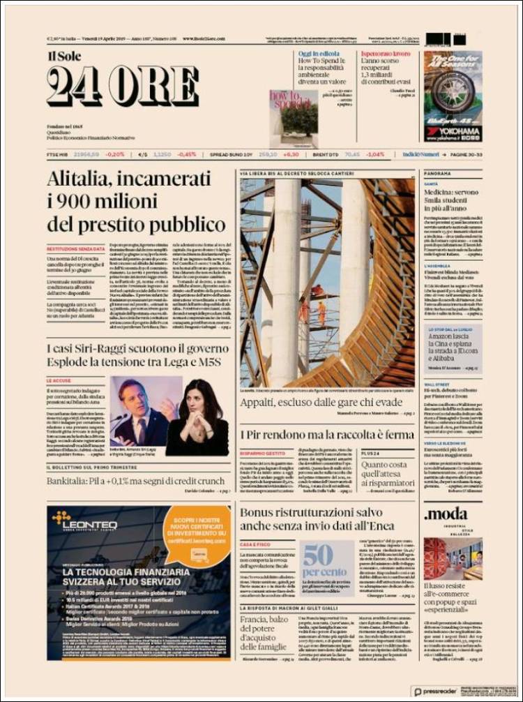 Portada de Il Sole 24 ORE (Italia)