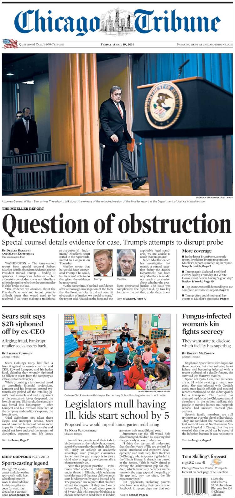 Portada de Chicago Tribune (USA)