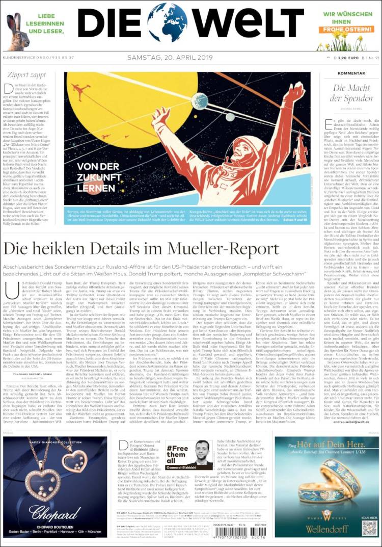 Portada de Die Welt (Alemania)