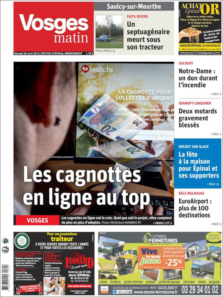 Portada de Vosges Matin (Francia)