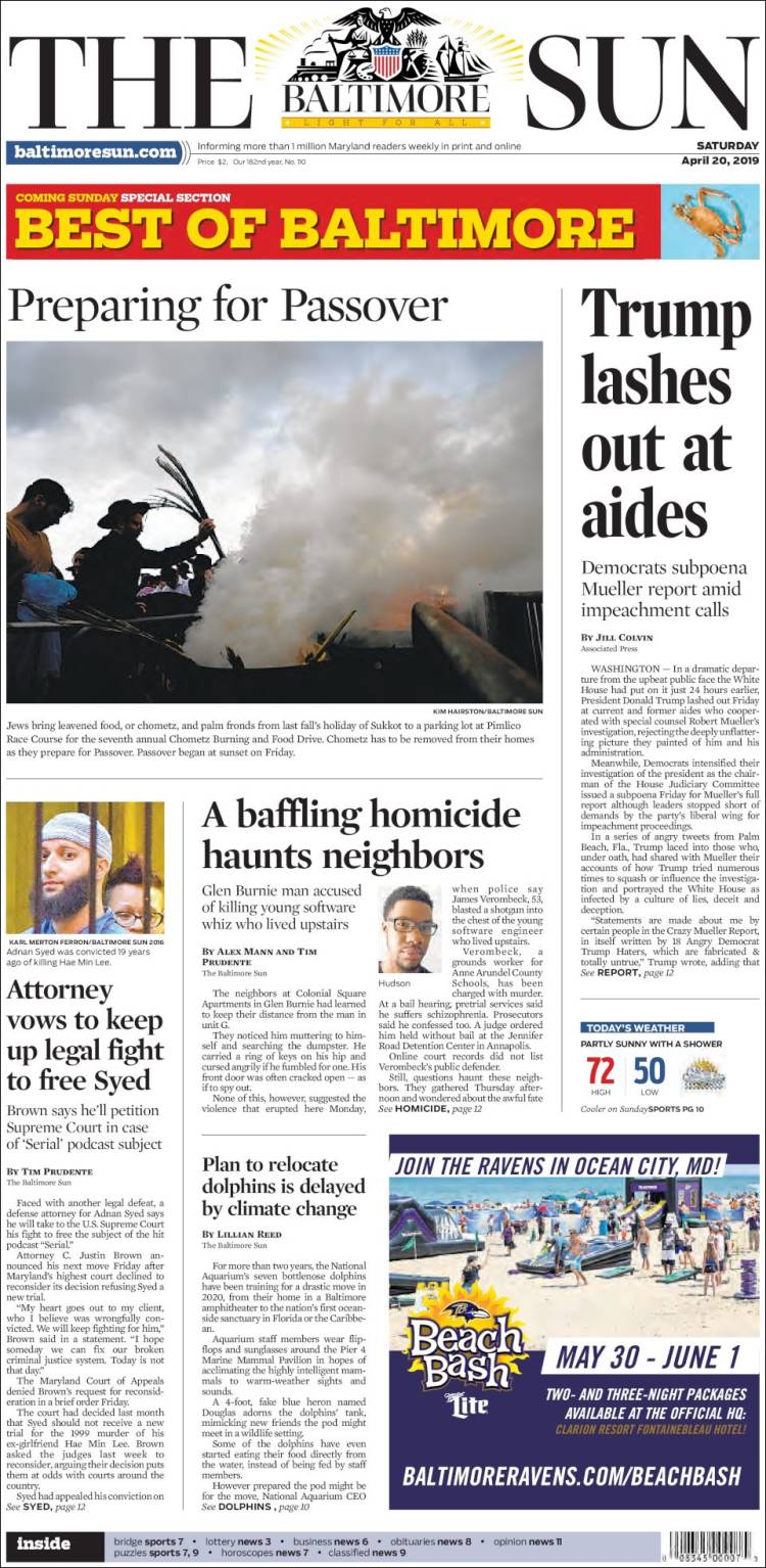 Portada de The Baltimore Sun (USA)