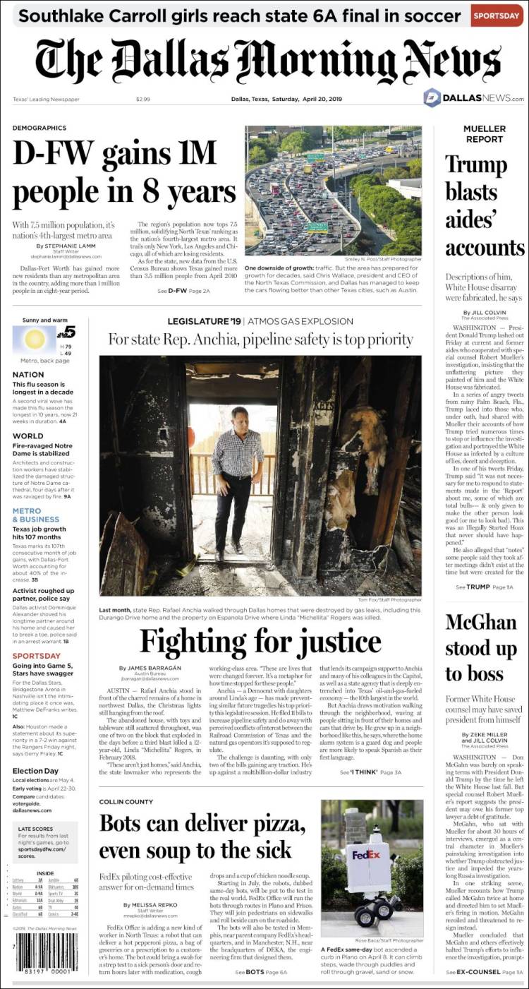 Portada de Dallas Morning News (USA)