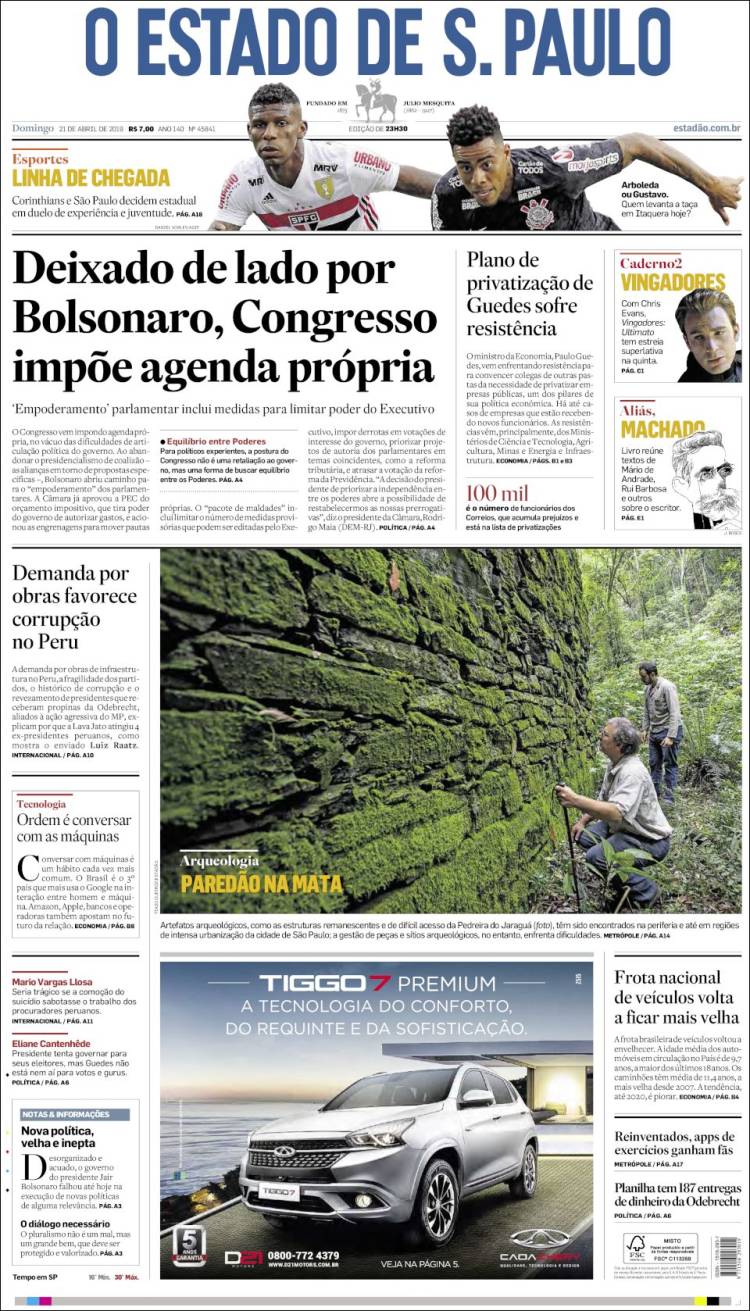 Portada de O Estado de São Paulo (Brasil)