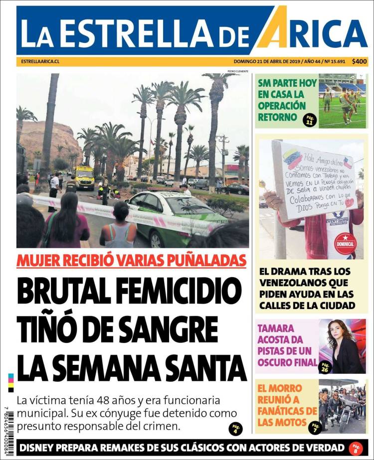 Portada de La Estrella de Arica (Chile)