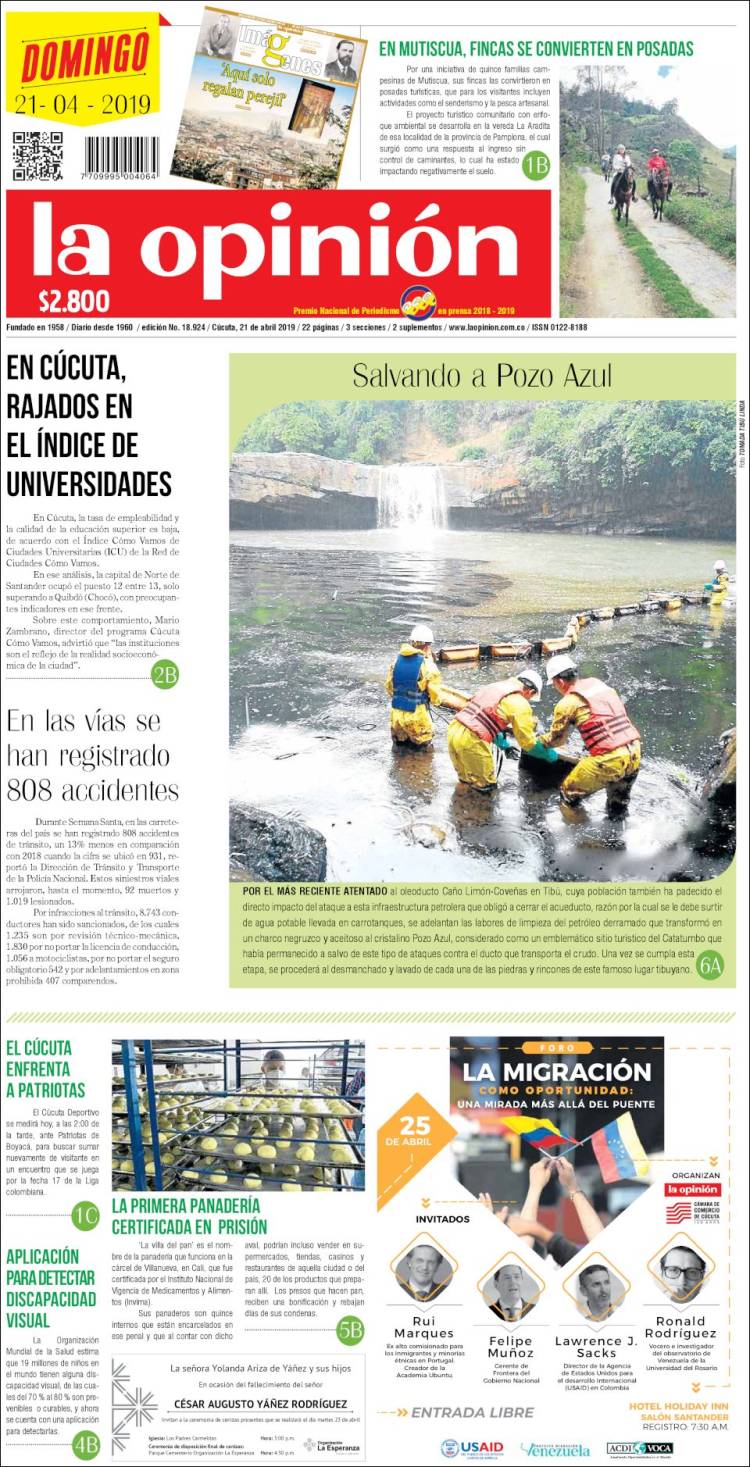 Portada de Diario La Opinion (Colombia)