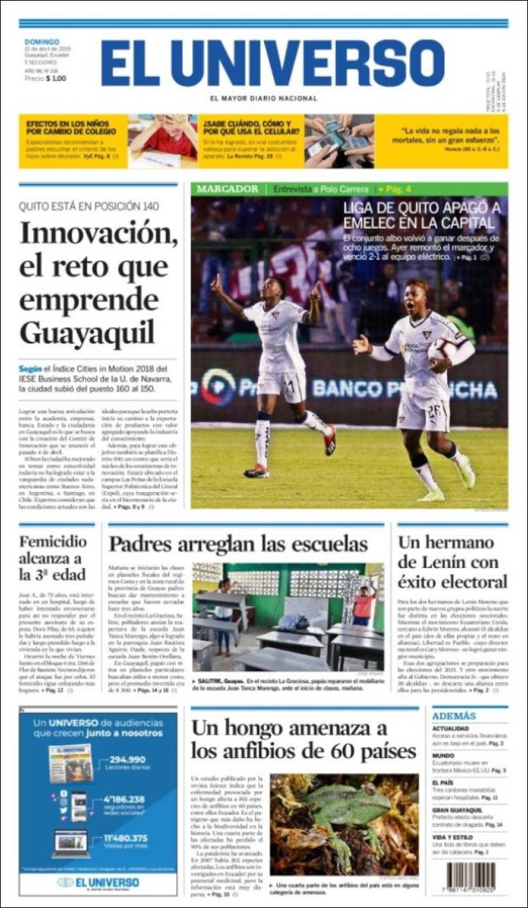 Portada de El Universo - Ecuador (Ecuador)