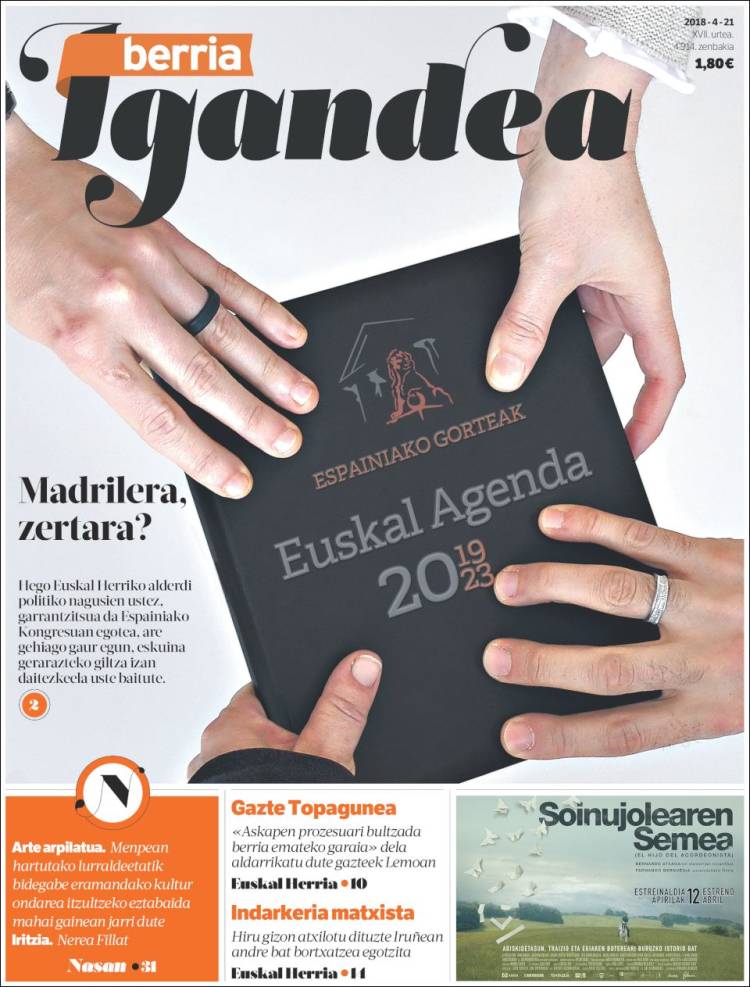 Portada de Berria (Espa&ntilde;a)