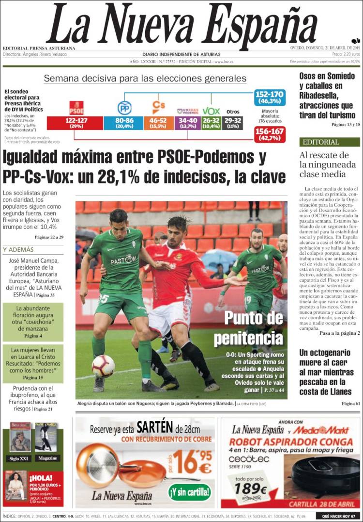 Portada de La Nueva España (Espa&ntilde;a)
