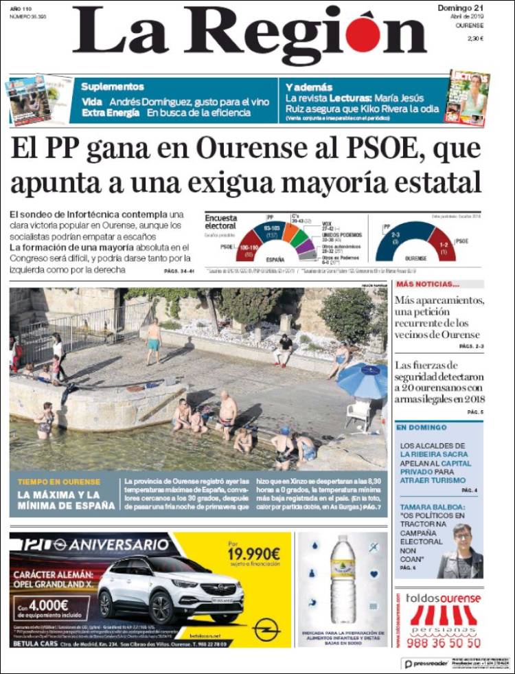 Portada de La Región de Ourense (Espa&ntilde;a)