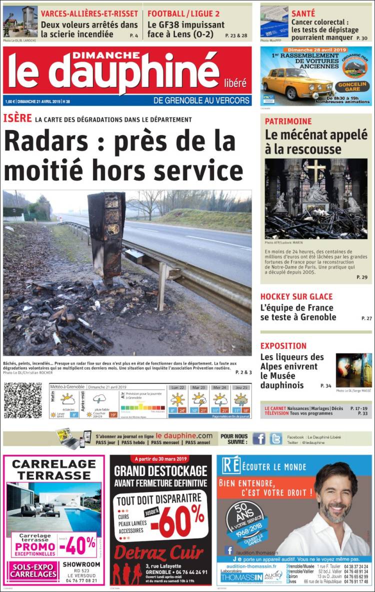 Portada de Le Dauphiné Libéré (Francia)