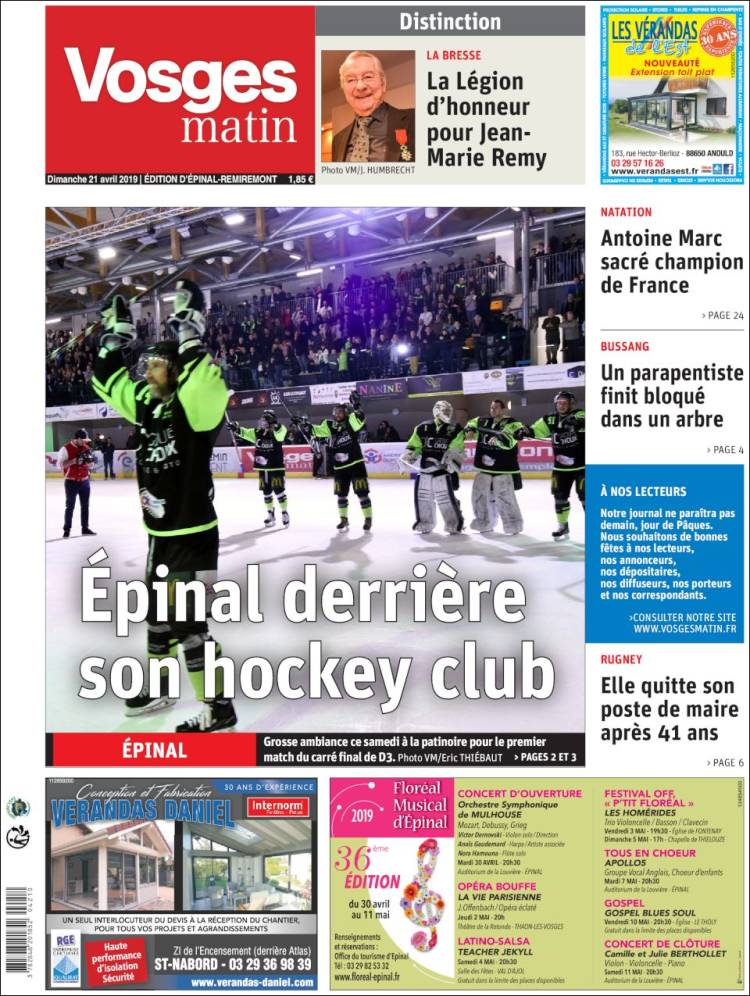 Portada de Vosges Matin (Francia)