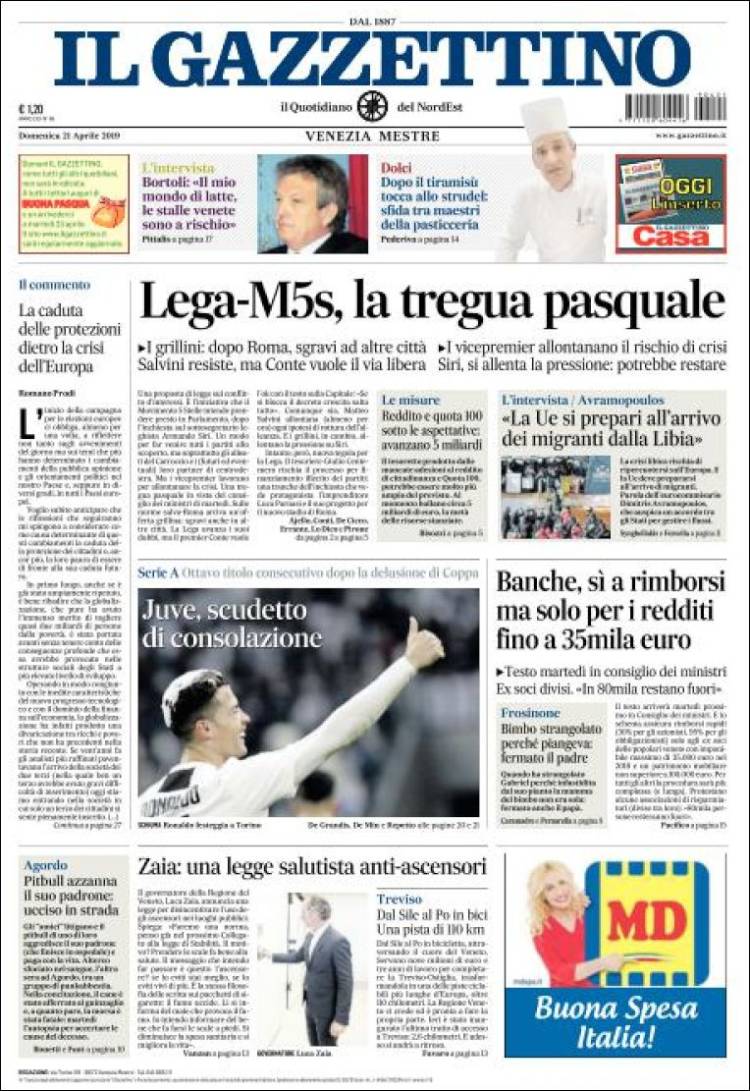 Portada de Il Gazzettino (Italia)