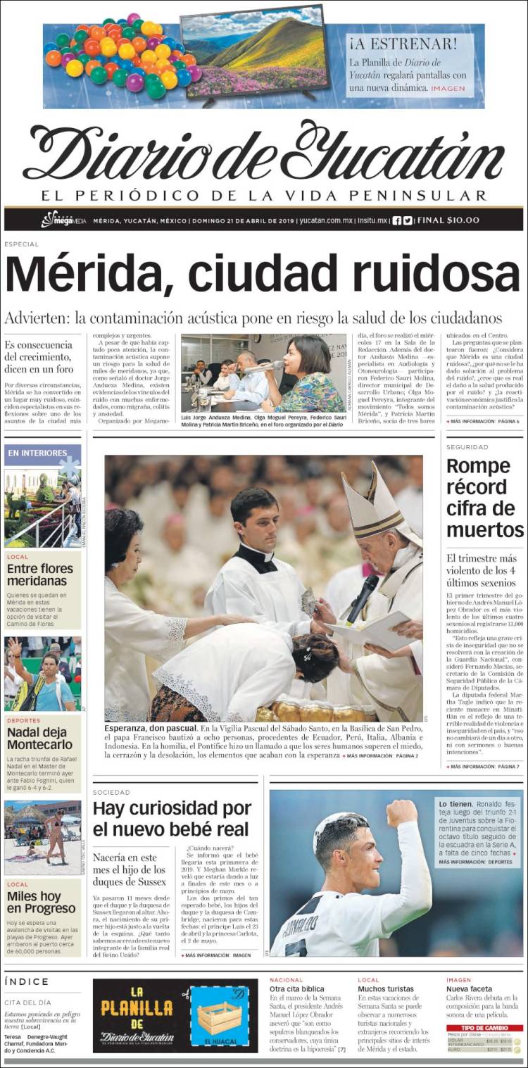 Portada de Diario de Yucatán (México)