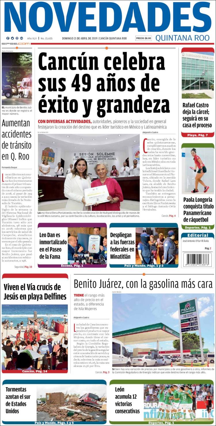 Portada de Novedades de Quintana Roo (México)