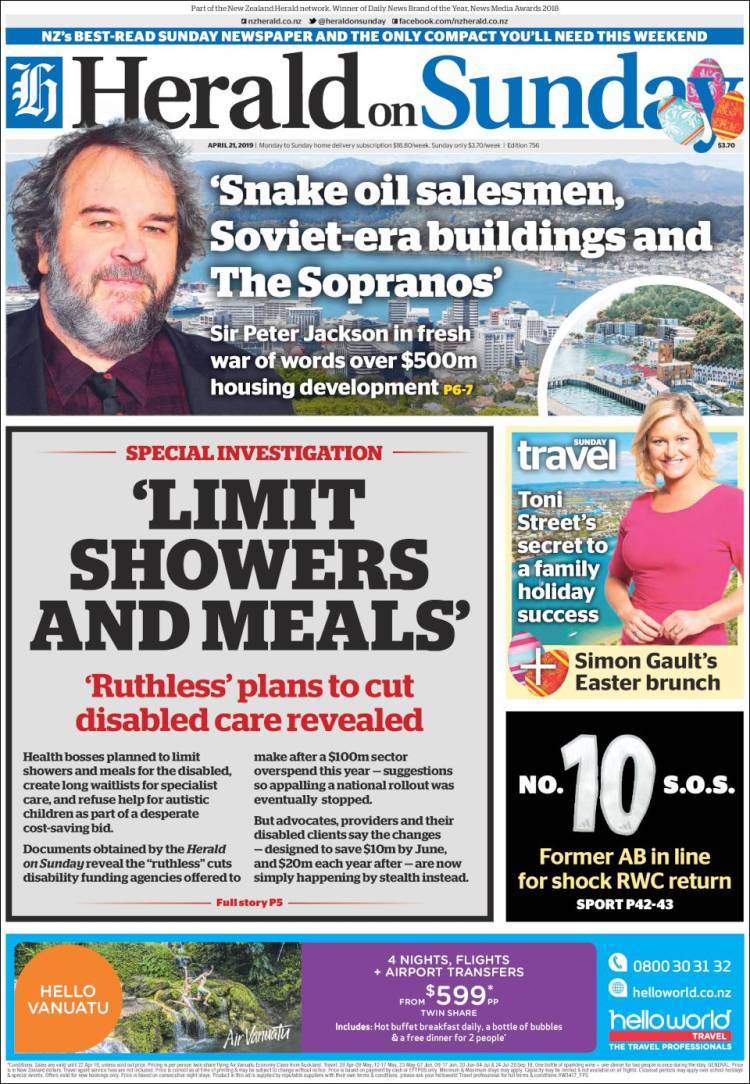 Portada de The New Zealand Herald (Nueva Zelanda)