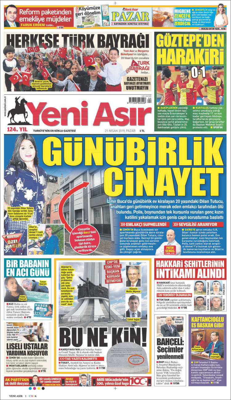 Portada de Yeni Asır (Turqu&iacute;a)