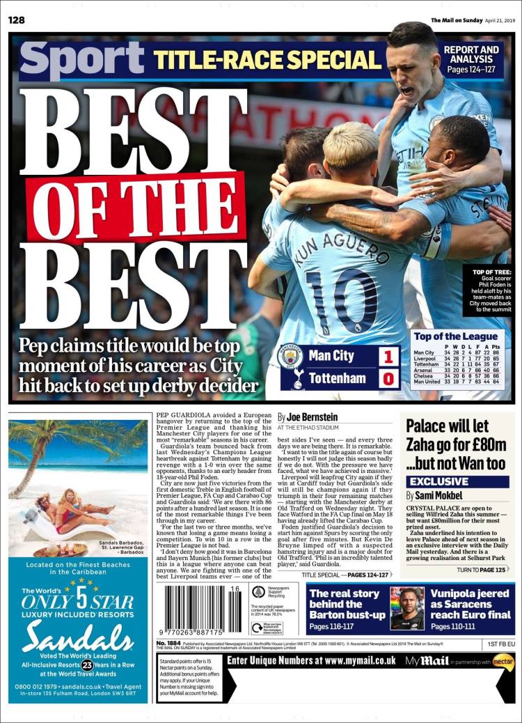 Portada de Daily Mail Sport (Reino Unido)