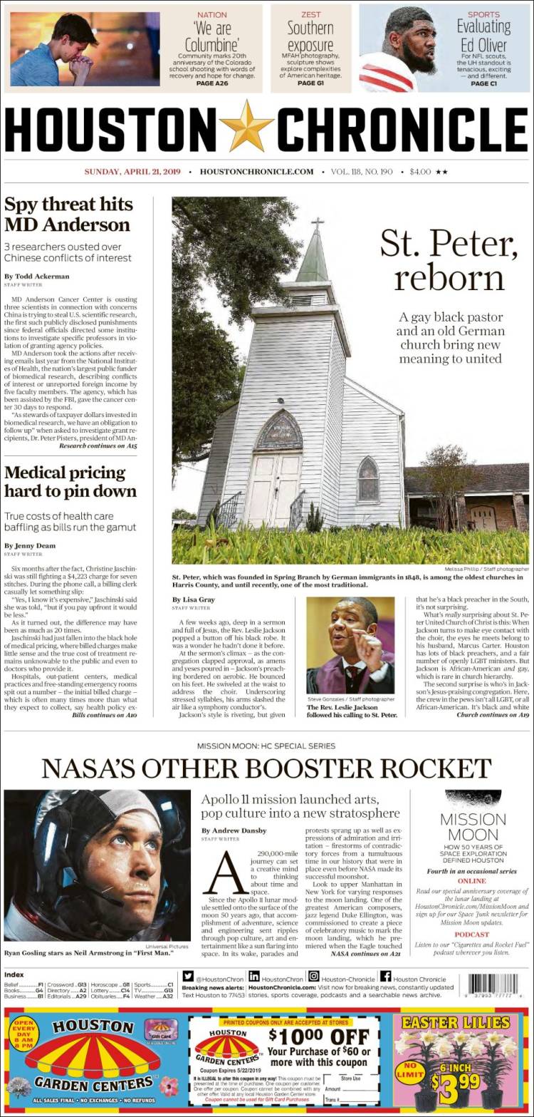 Portada de Houston Chronicle (USA)