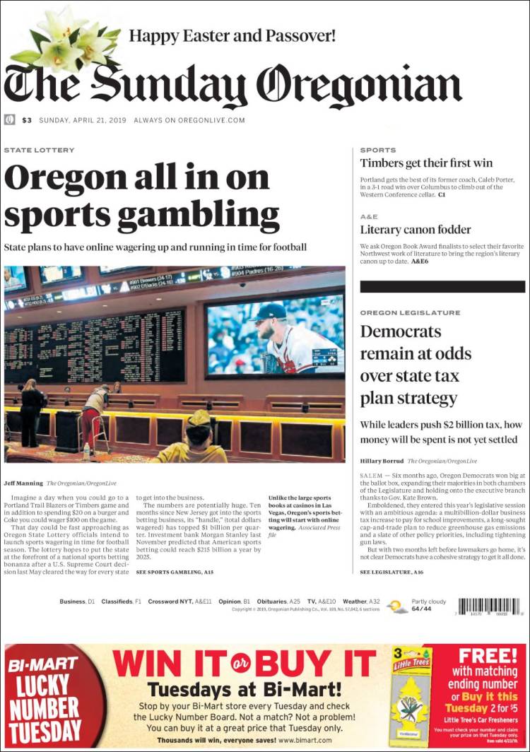 Portada de The Oregonian (USA)