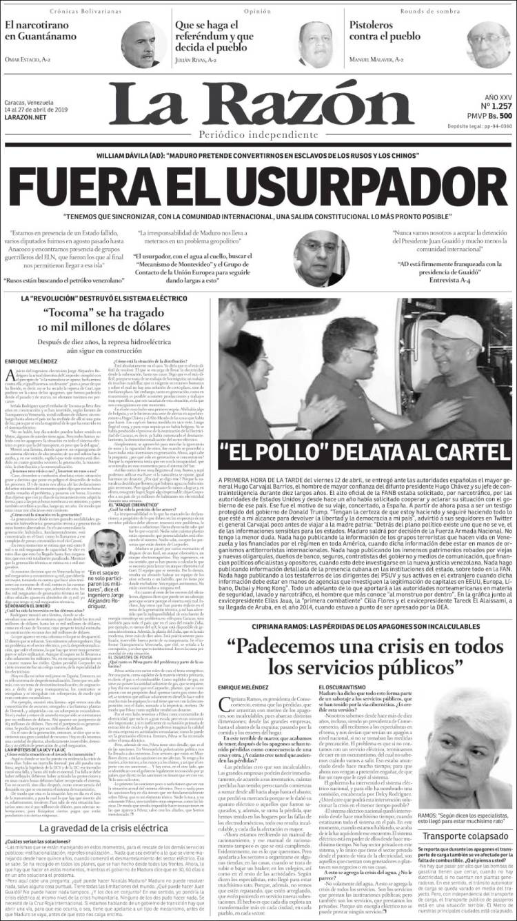Portada de La Razón  (Venezuela)