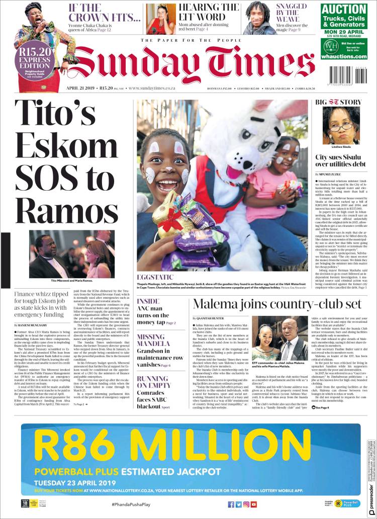 Portada de The Times (Sud&aacute;frica)