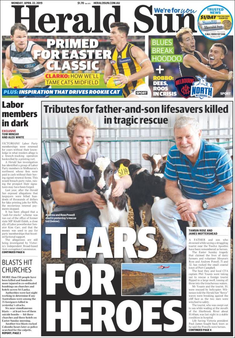 Portada de Herald Sun (Australia)