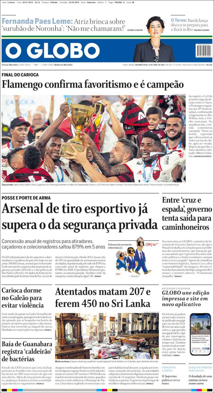 Portada de O Globo (Brasil)