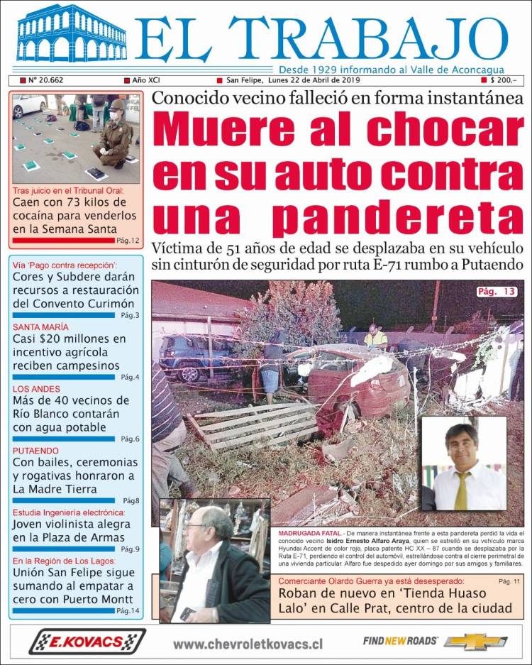 Portada de El Trabajo (Chile)