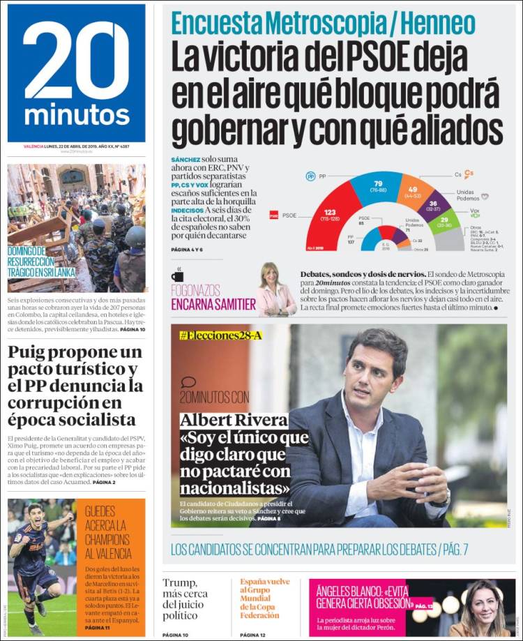 Portada de 20 Minutos - Valencia (Espa&ntilde;a)