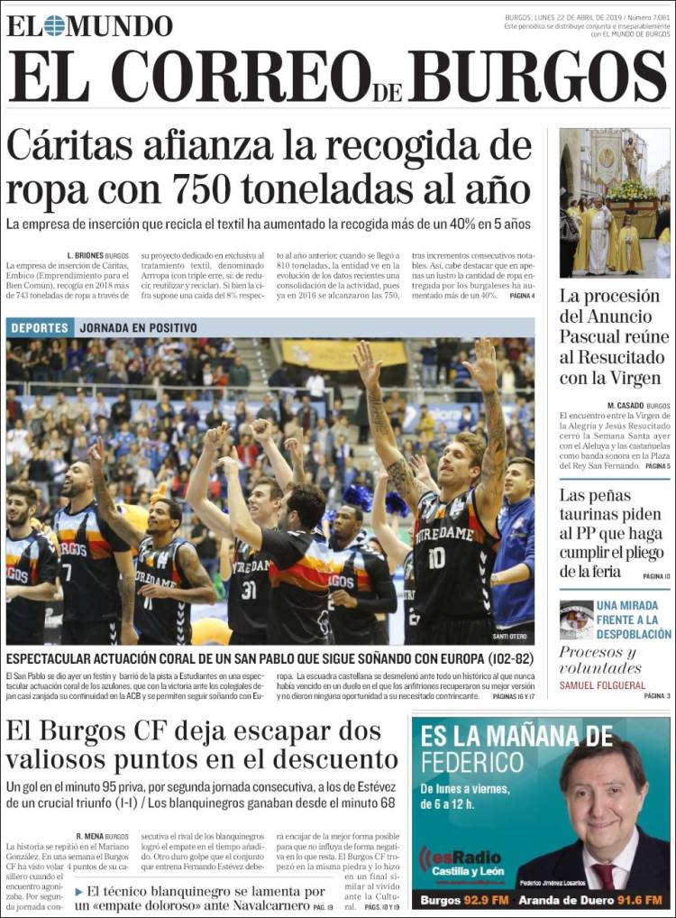 Portada de El Correo de Burgos (Espa&ntilde;a)