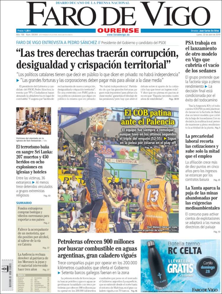 Portada de El Faro de Vigo - Ourense (Espa&ntilde;a)