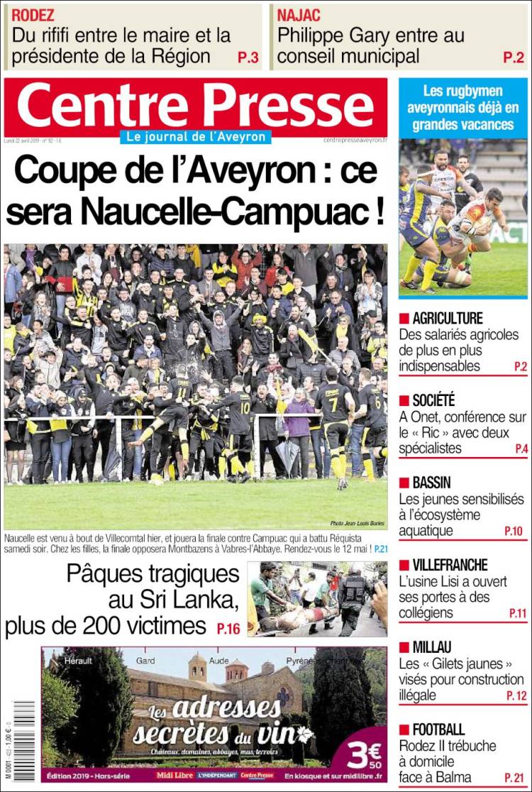 Portada de Centre Presse (Francia)