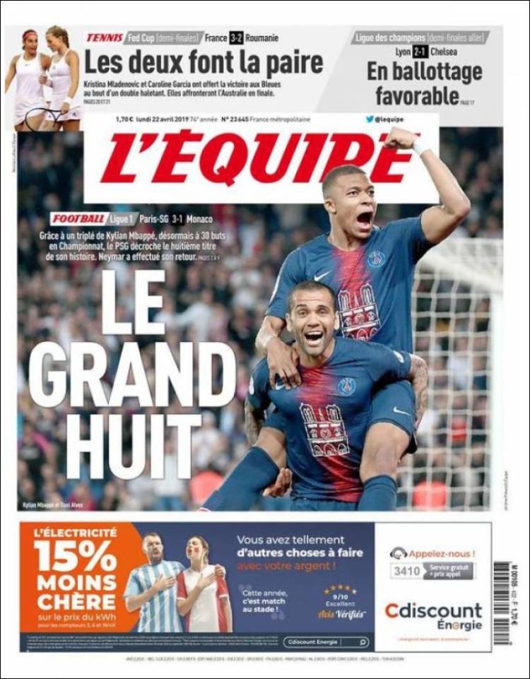 Portada de L'Equipe (Francia)