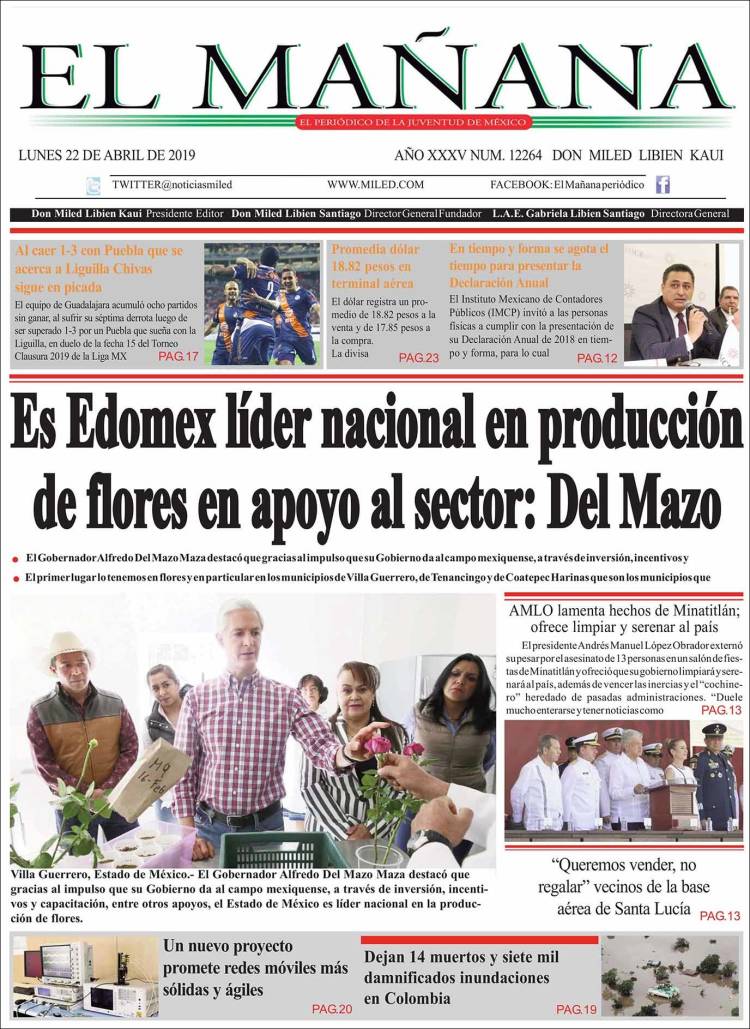 Portada de El Mañana de Toluca (México)