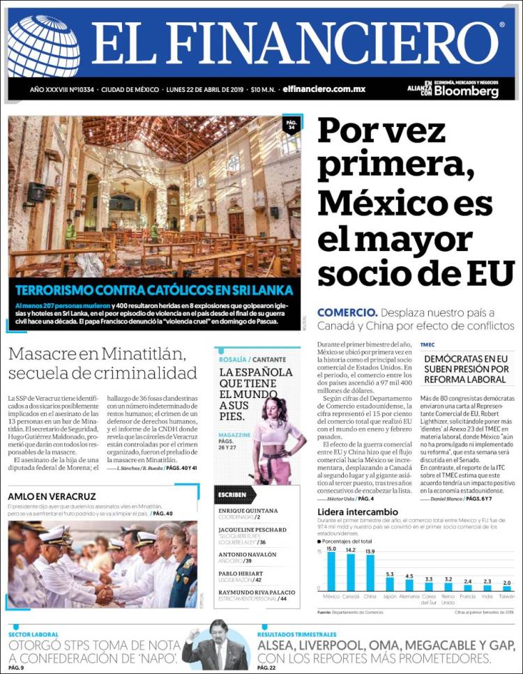 Portada de El Financiero (Mexico)