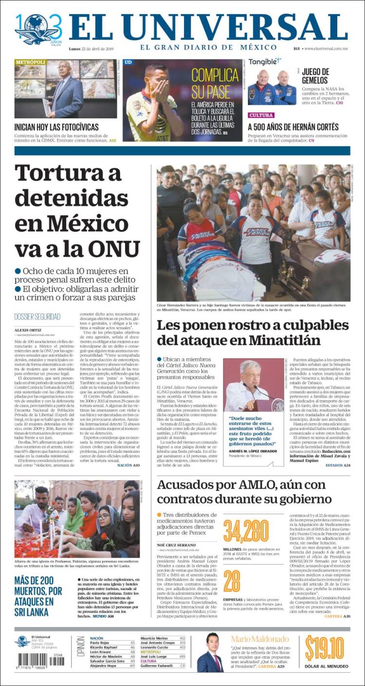 Portada de El Universal (México)