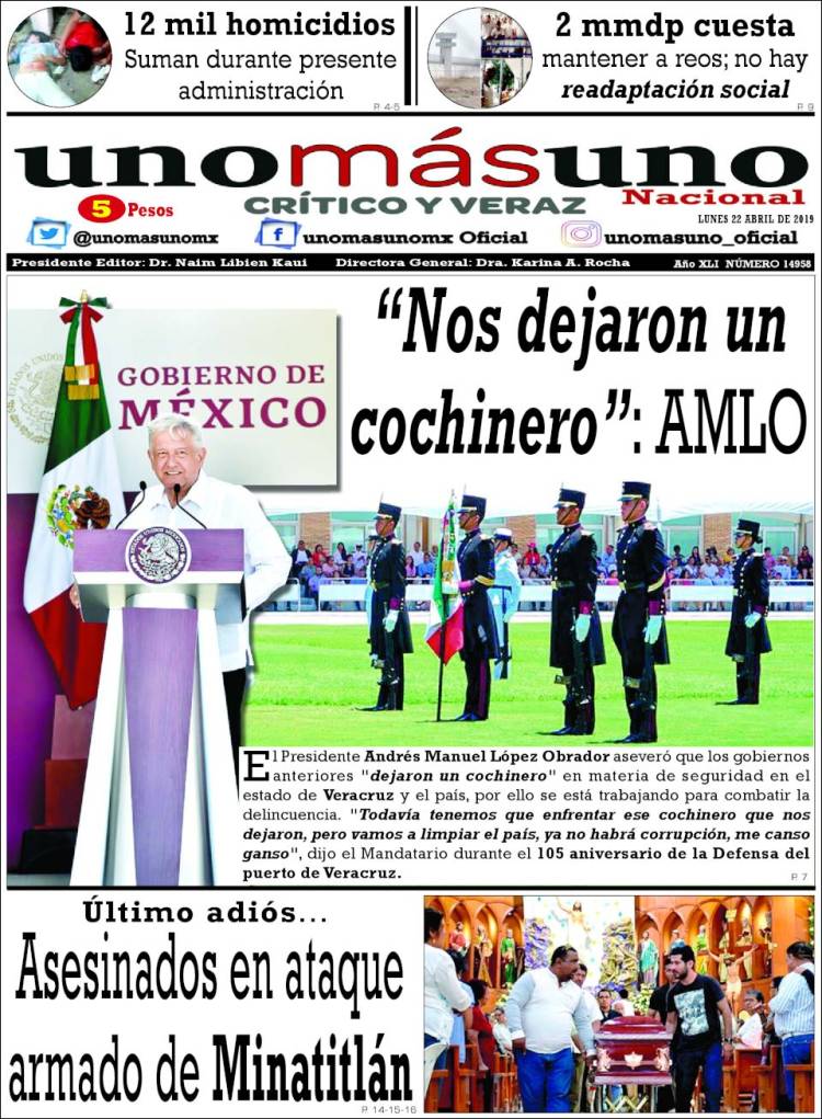 Portada de unomásuno (México)