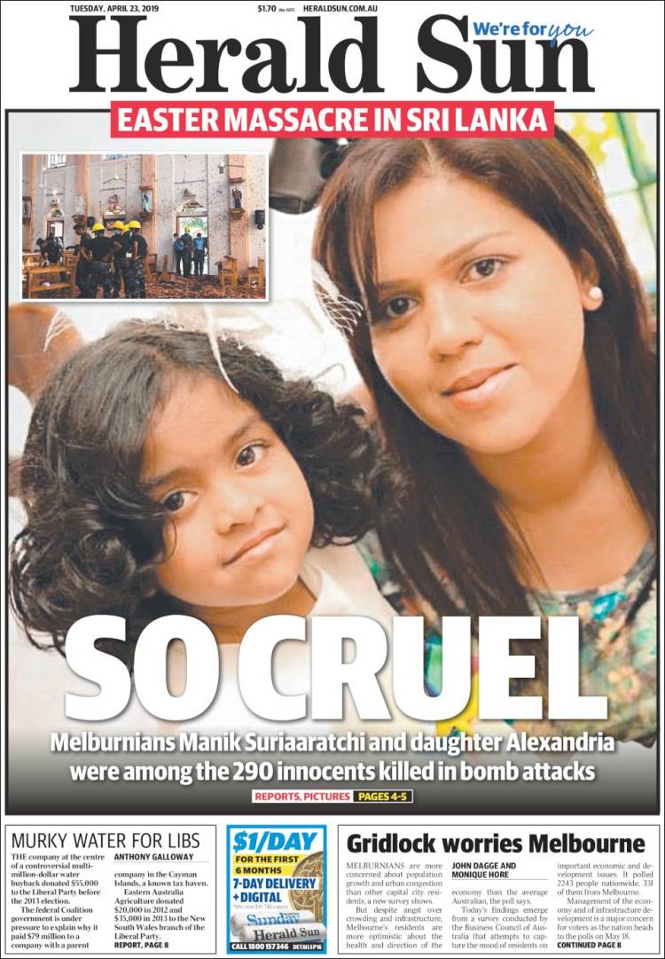 Portada de Herald Sun (Australia)