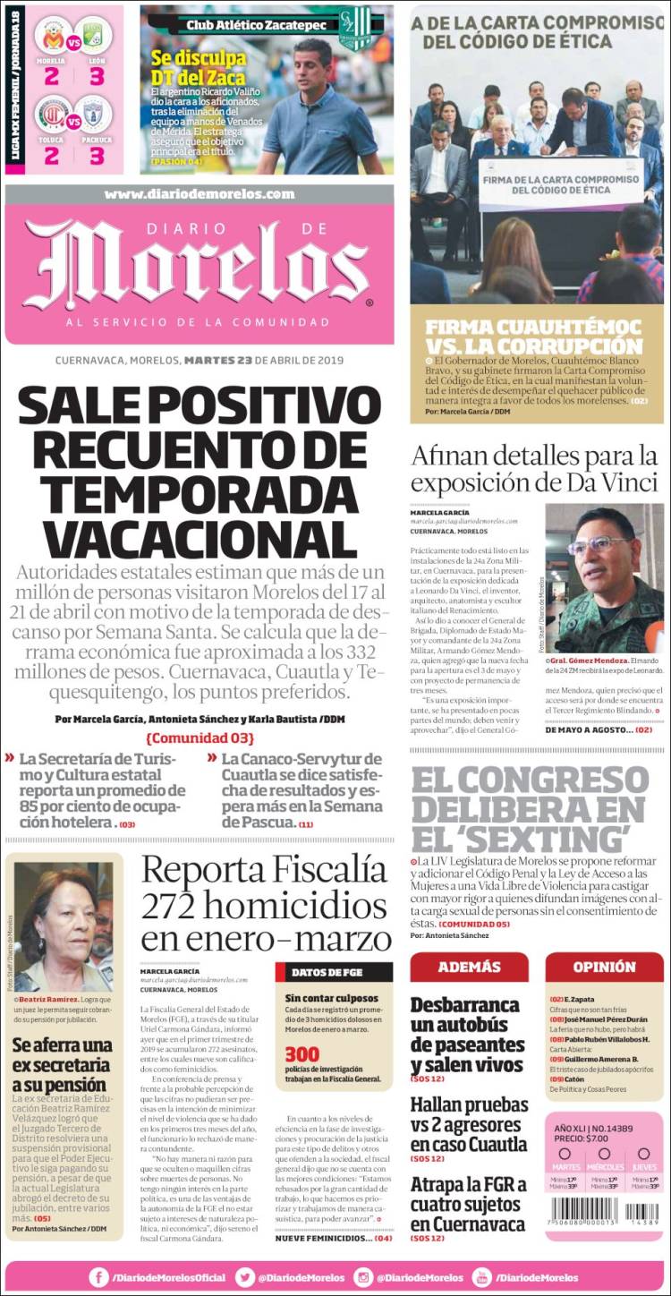 Portada de Diario de Morelos (M&eacute;xico)
