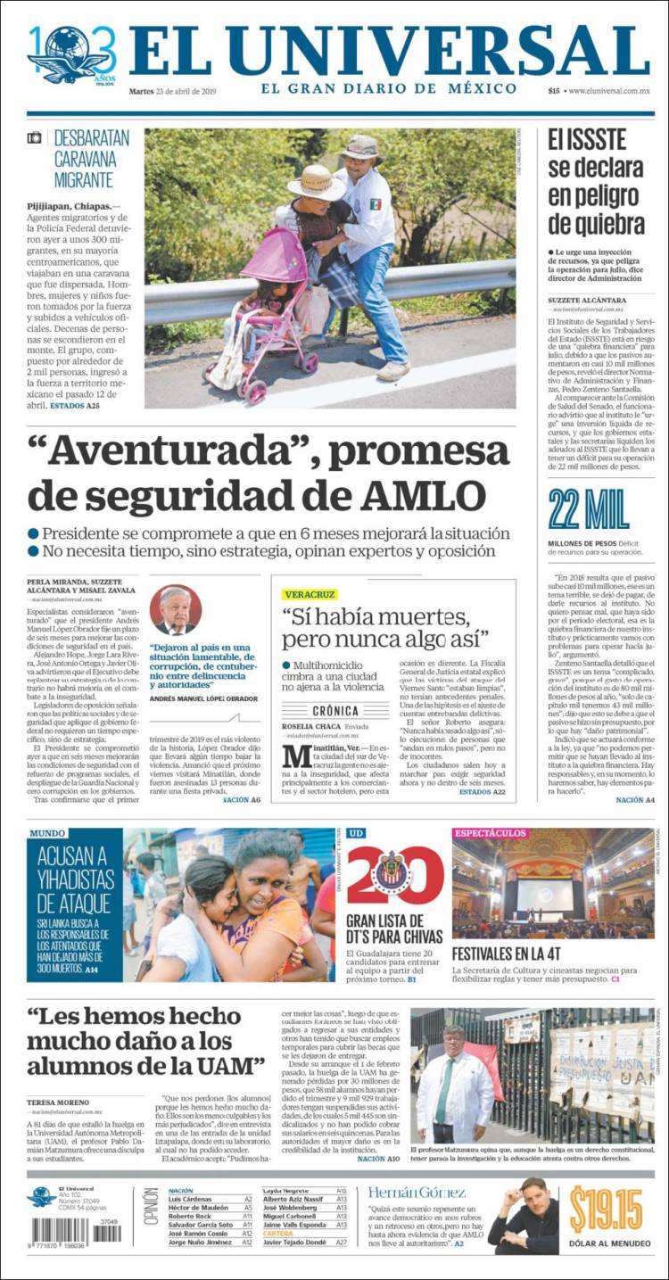 Portada de El Universal (M&eacute;xico)