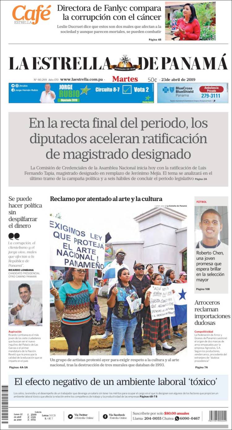 Portada de La Estrella de Panamá (Panam&aacute;)