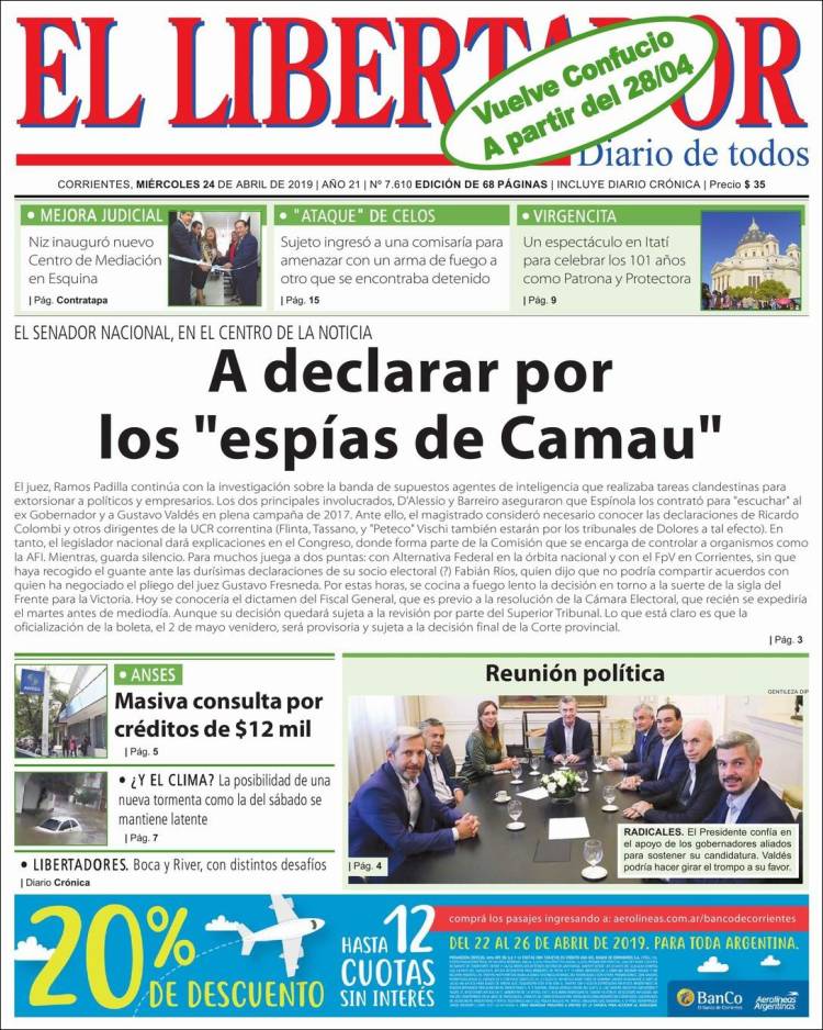 Portada de Diario El Libertador (Argentina)