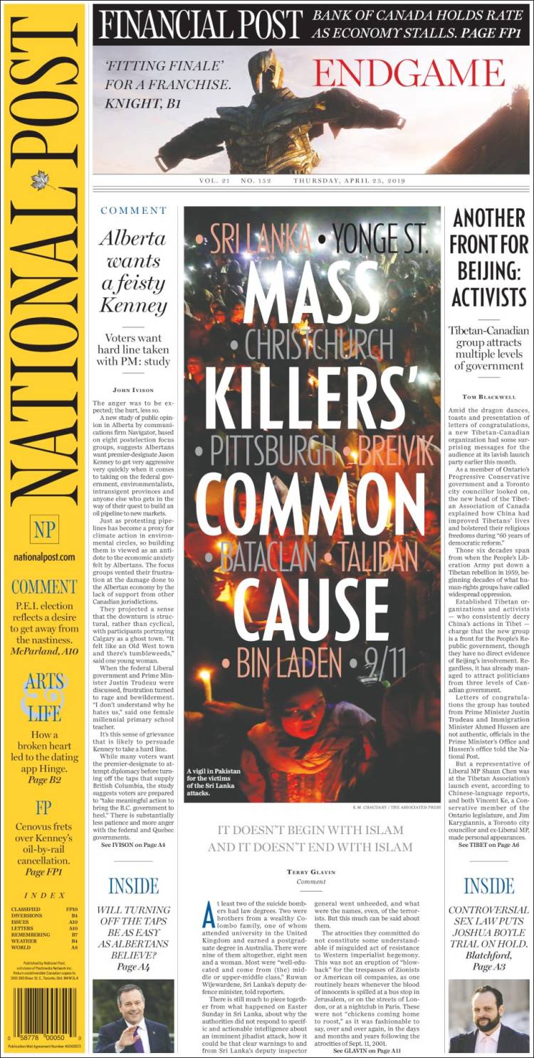 Portada de The National Post (Canadá)