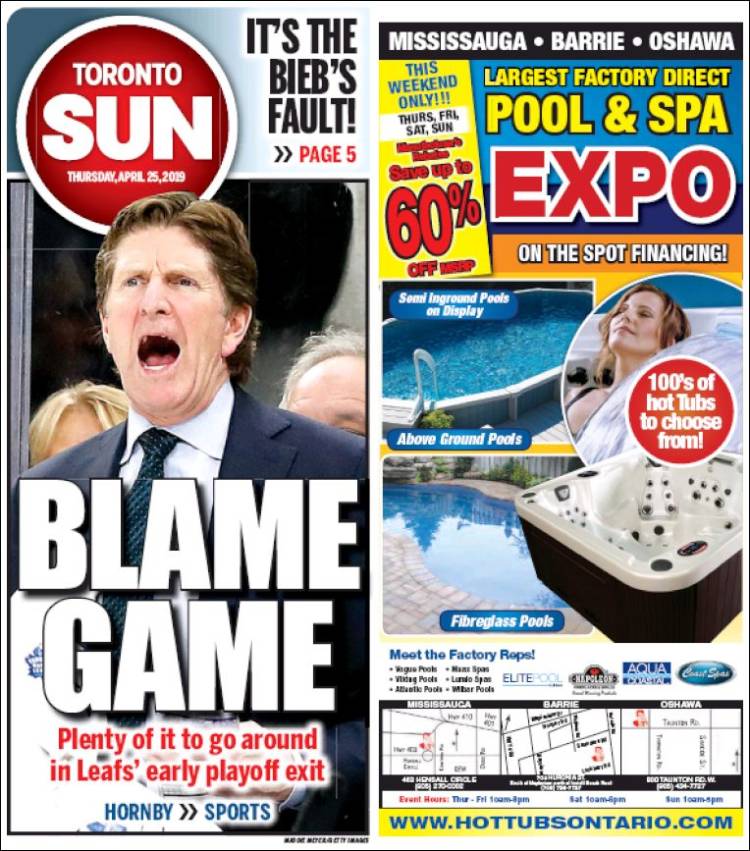 Portada de The Toronto Sun (Canadá)