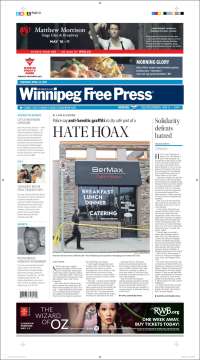 Portada de Winnipeg Free Press (Canadá)