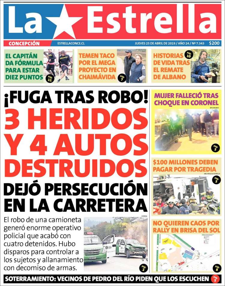 Portada de La Estrella de Concepción (Chile)