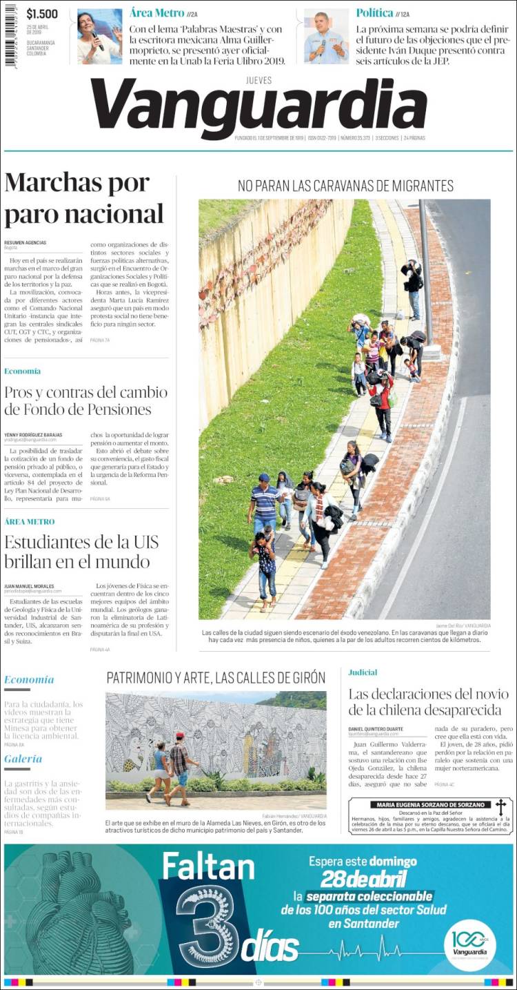 Portada de Vanguardia Liberal (Colombia)