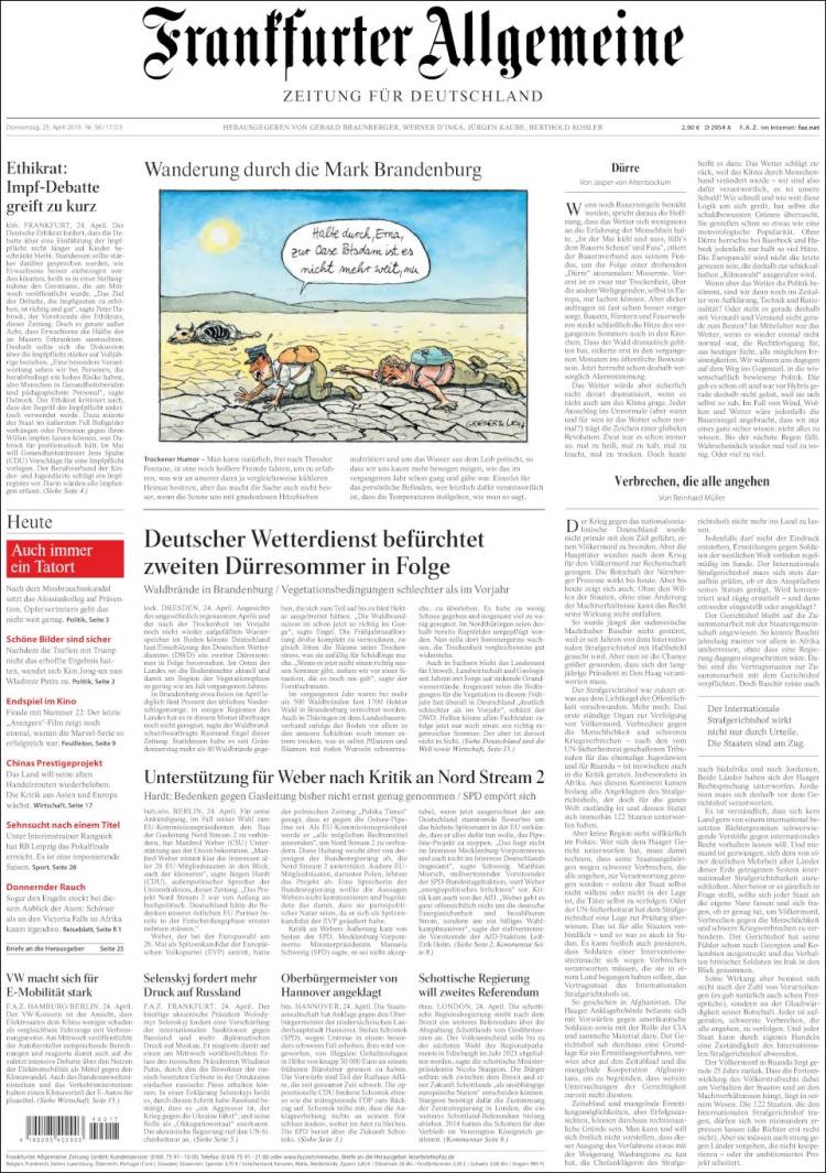 Portada de Frankfurter Allgemeine (Alemania)